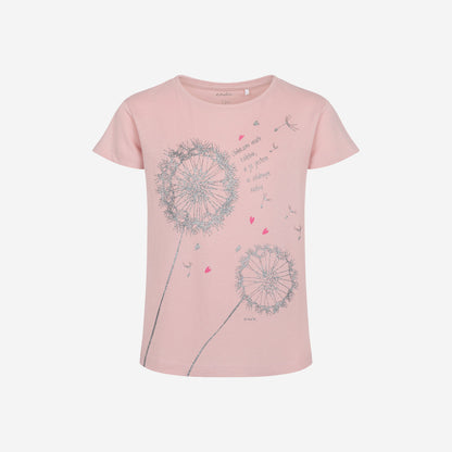 Girls' short-sleeved t-shirt with dandelions, pink, 9-13 years old
