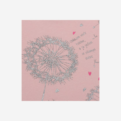 Girls' short-sleeved t-shirt with dandelions, pink, 9-13 years old