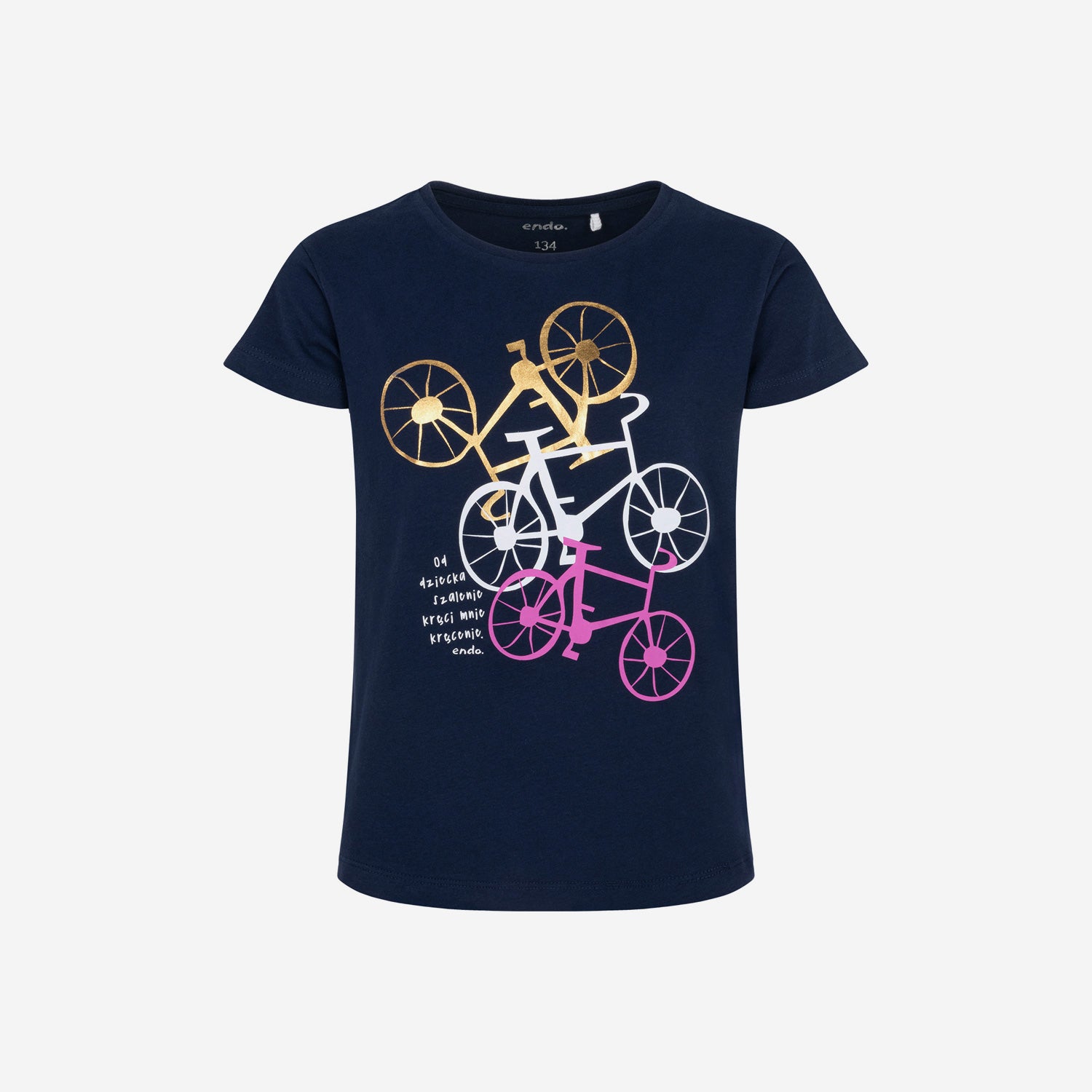 Short-sleeved T-shirt for girls, with a bicycle motif, navy blue, 9-13 years old