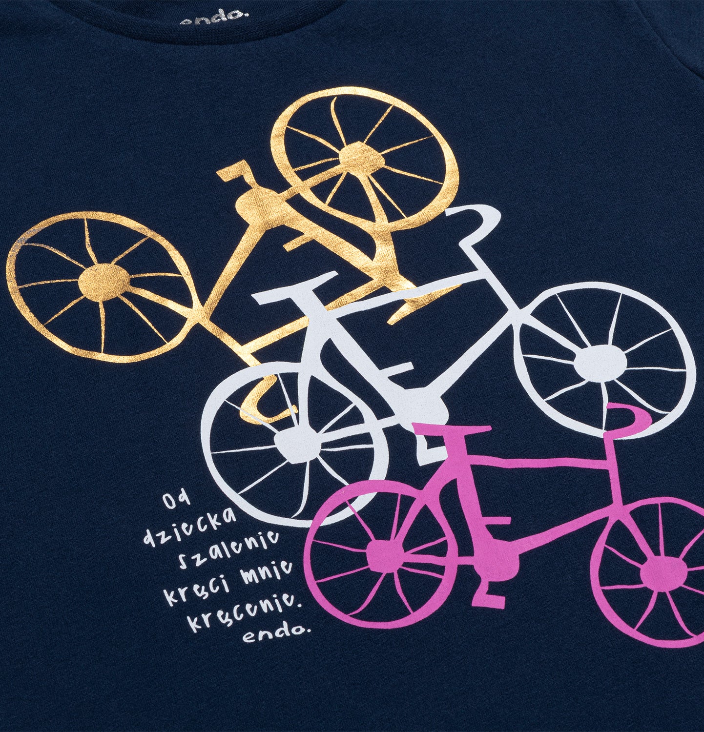 T-shirt z krótkim rękawem dla dziewczynki, z motywem rowerowym, granatowy 9-13 lat