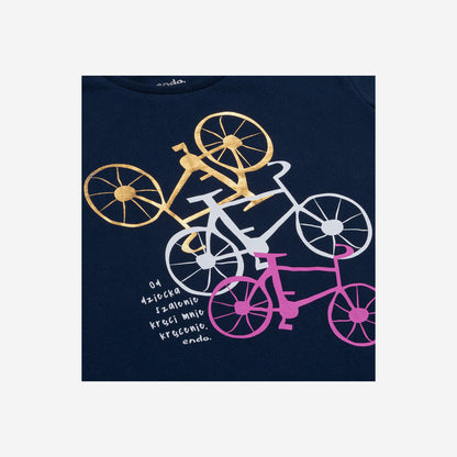 Short-sleeved T-shirt for girls, with a bicycle motif, navy blue, 9-13 years old