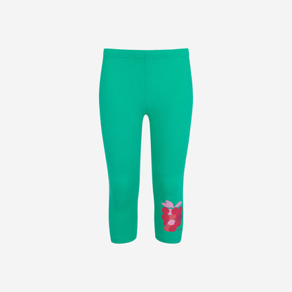 Legginsy 3/4 dla dziewczynki, z maliną, zielone 3-8 lat
