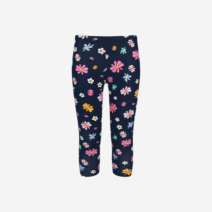 Legginsy 3/4 dla dziewczynki, z kwiatkami, granatowe 3-8 lat