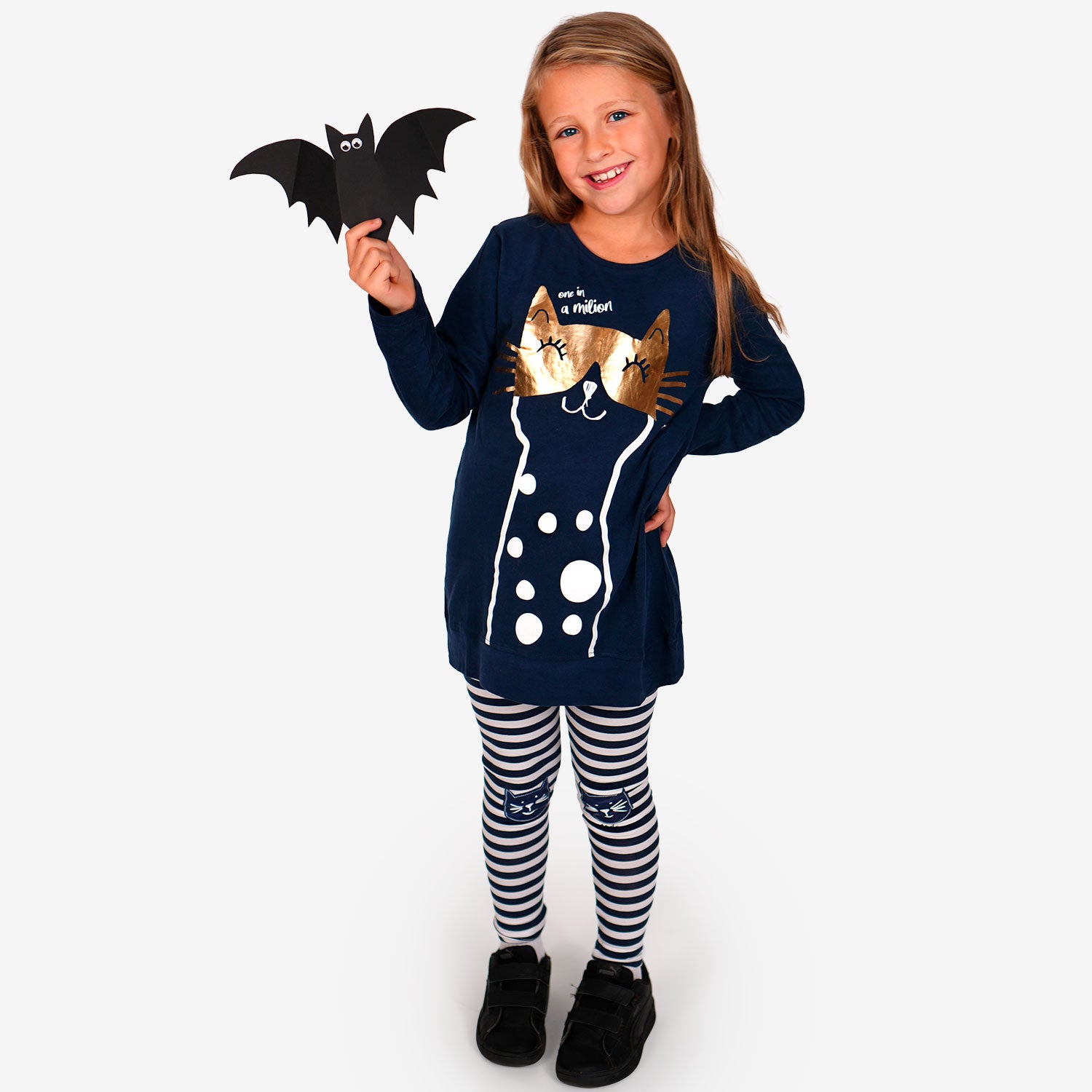 Leggings for girls, with cats, stripes, 9-13 years old