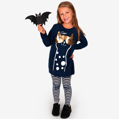 Legginsy dla dziewczynki, z kotami, w paski 9-13 lat