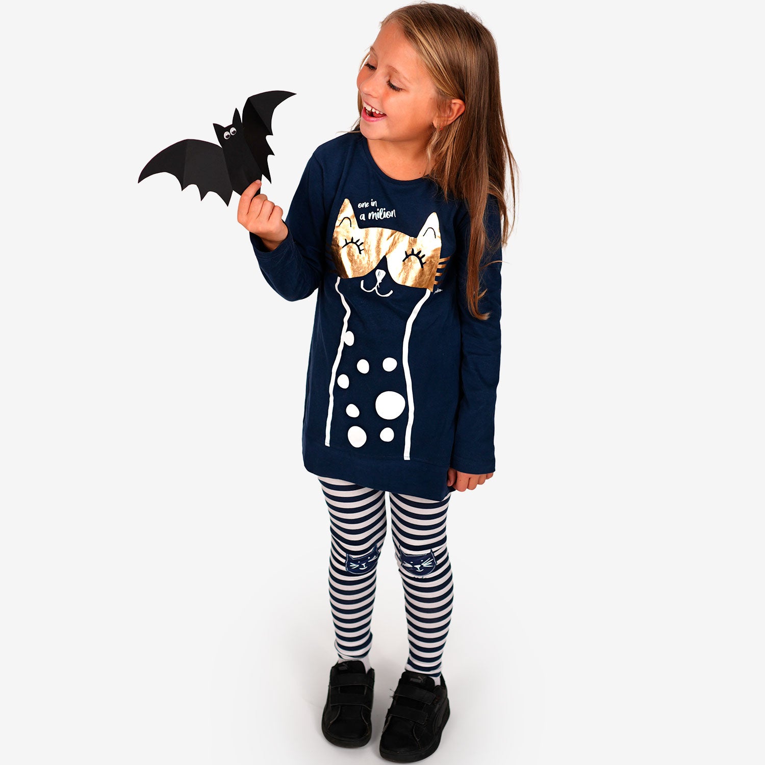 Leggings for girls, with cats, stripes, 9-13 years old