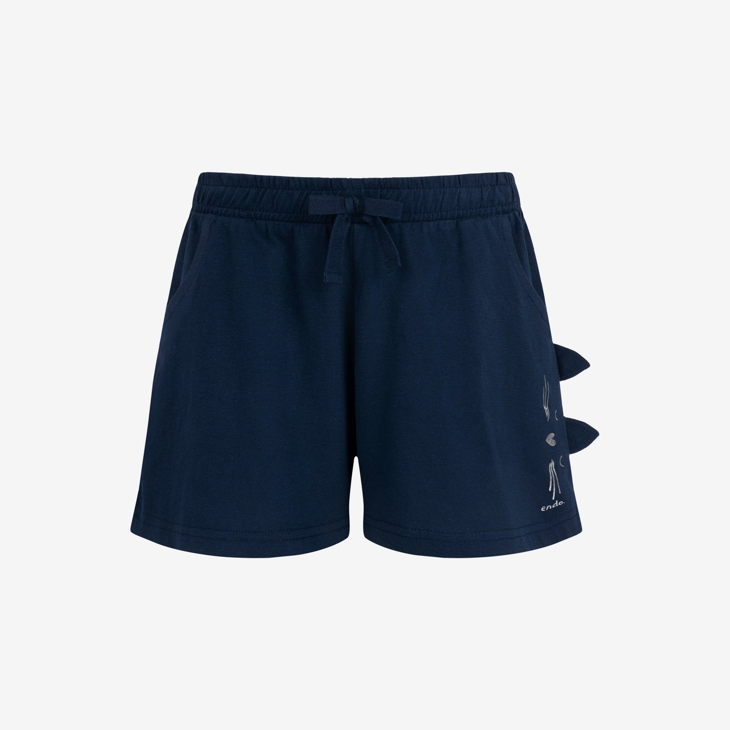 Girls' shorts with a cat, navy blue, 9-13 years old