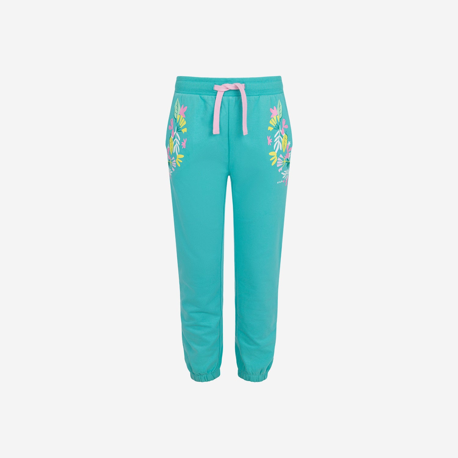 Girls' floral sweatpants, green, 3-8 years old