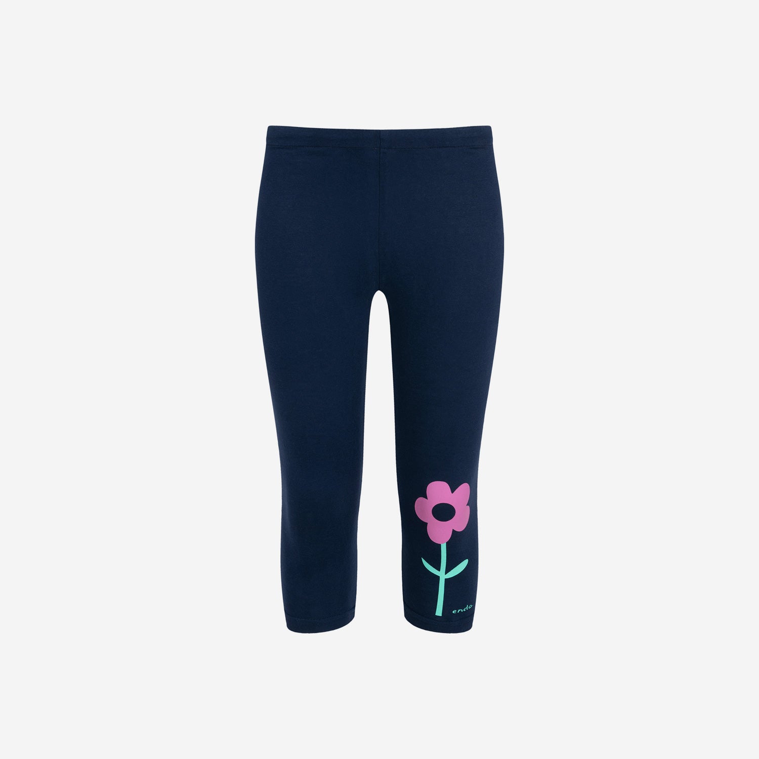 3/4 leggings for girls, with a flower, navy blue, 9-13 years old