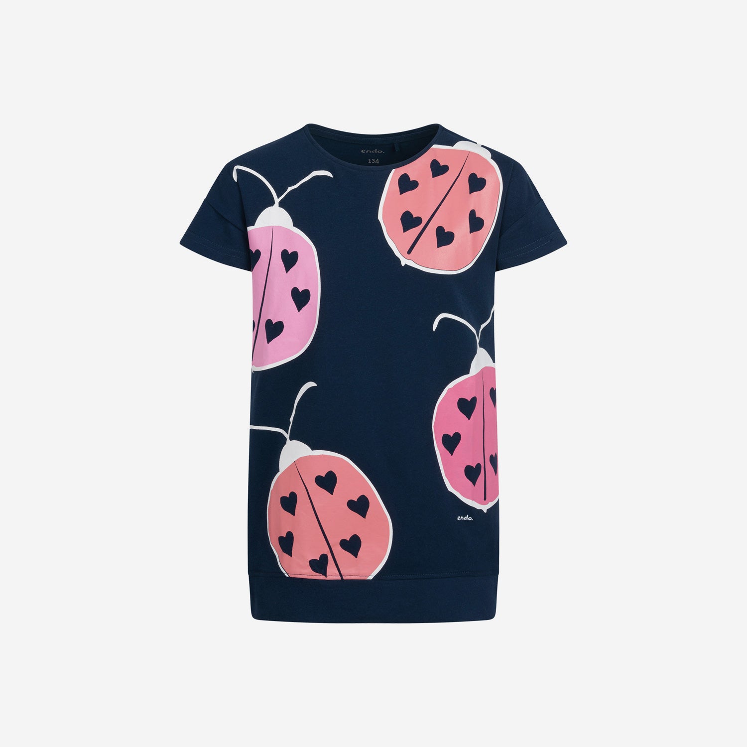 Short-sleeved tunic for girls, with ladybugs, navy blue, 9-13 years old