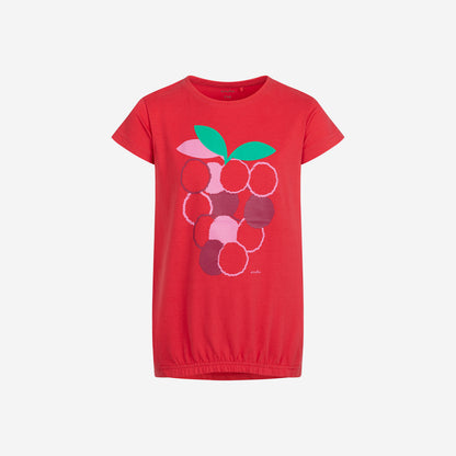 Short-sleeved tunic for girls, raspberry, red, 9-13 years old