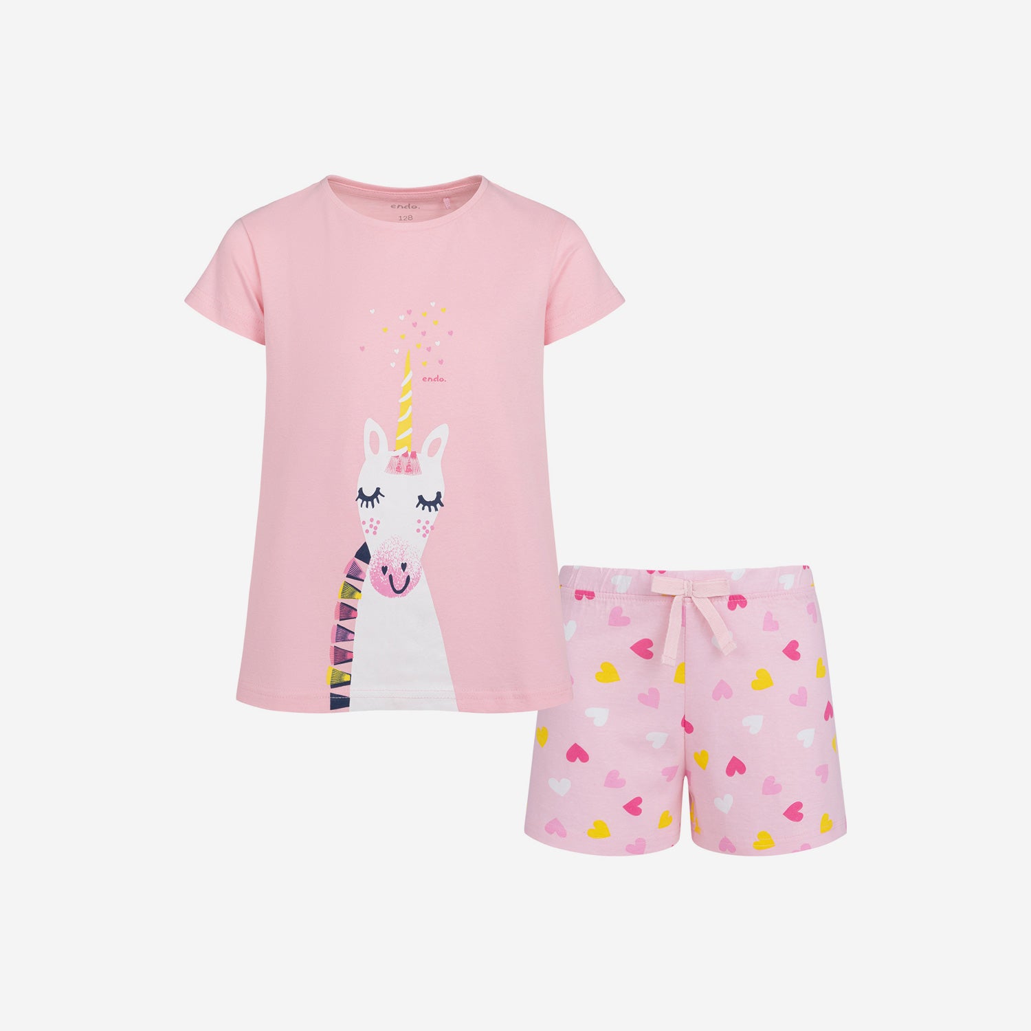 Girls' short-sleeved pajamas with a unicorn, pink, 3-8 years old
