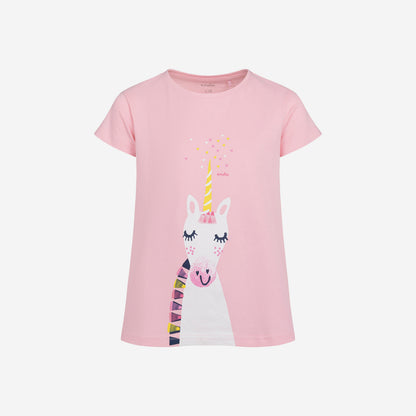 Girls' short-sleeved pajamas with a unicorn, pink, 3-8 years old