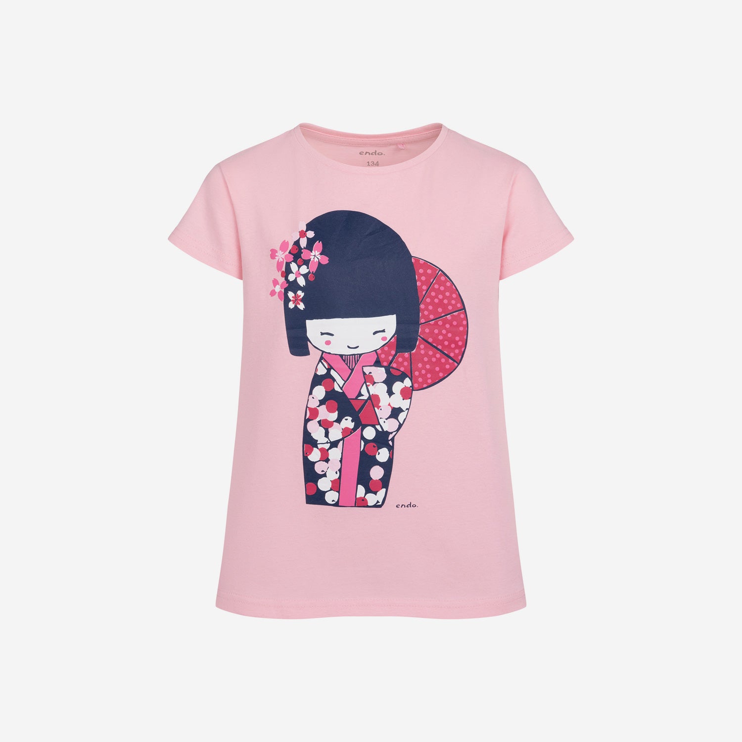 Short-sleeved geisha pajama for girls, pink, 9-13 years old
