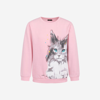 Bluza z długim rękawem dla dziewczynki, z kotem, różowa 3-8 lat