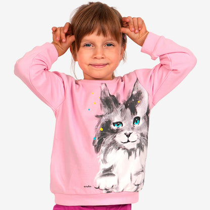 Bluza z długim rękawem dla dziewczynki, z kotem, różowa 3-8 lat