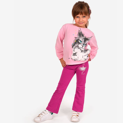Bluza z długim rękawem dla dziewczynki, z kotem, różowa 3-8 lat