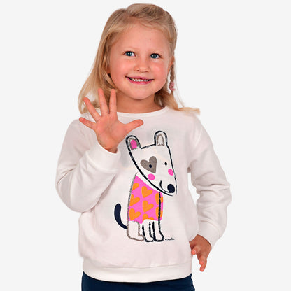 biała bluza z pieskiem dla dziewczynki