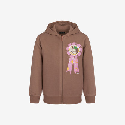 Zip-up hoodie for girls, with a horse, brown, 9-13 years old
