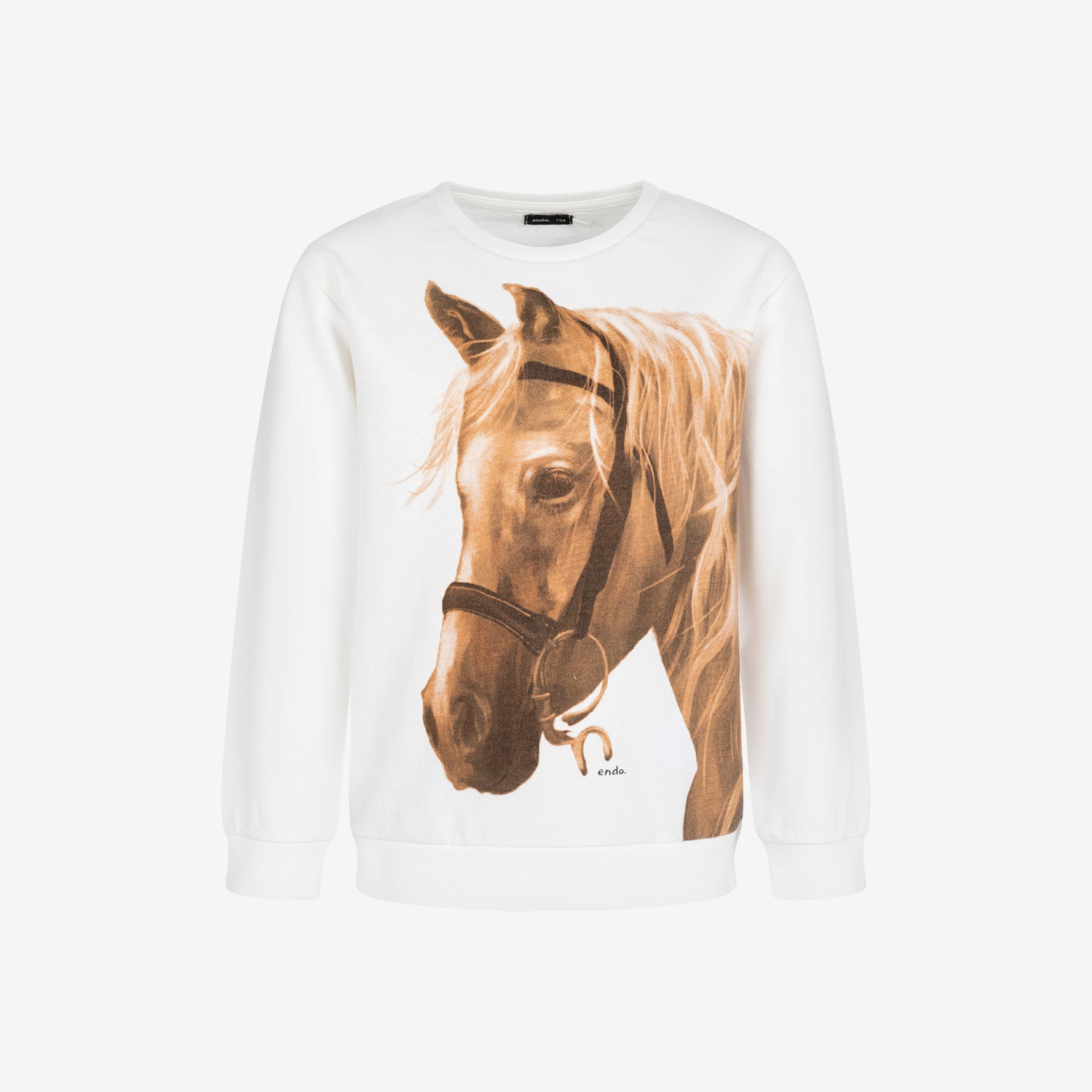 Zip-up sweatshirt for girls, with a horse, white, 9-13 years old