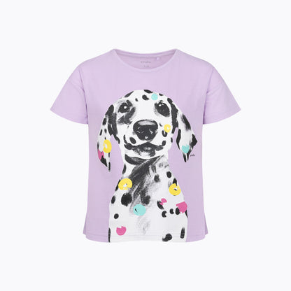 T-shirt z krótkim rękawem dla dziewczynki 3-8 lat, różowy dalmatyńczyk