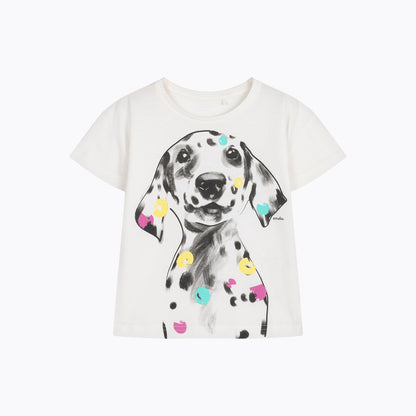 T-shirt dla dziewczynki 3-8 lat, biały dalmatyńczyk