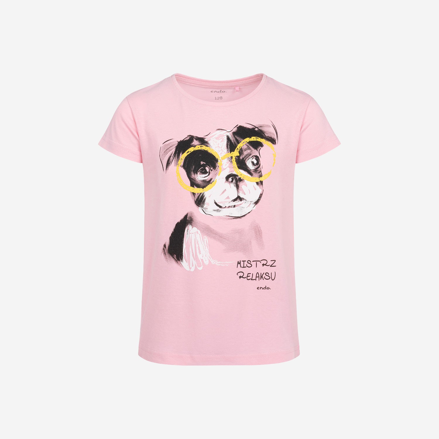 T-shirt z krótkim rękawem dla dziewczynki, z psem, różowy 9-13 lat