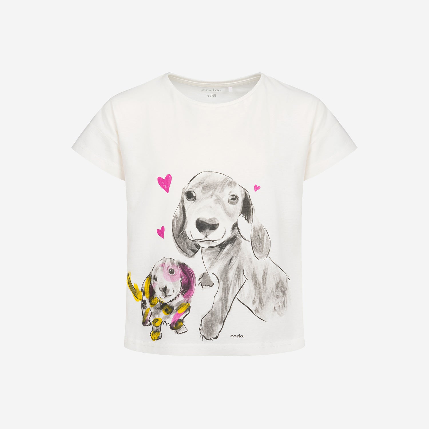 T-shirt z krótkim rękawem dla dziewczynki, z psami, biały 3-8 lat