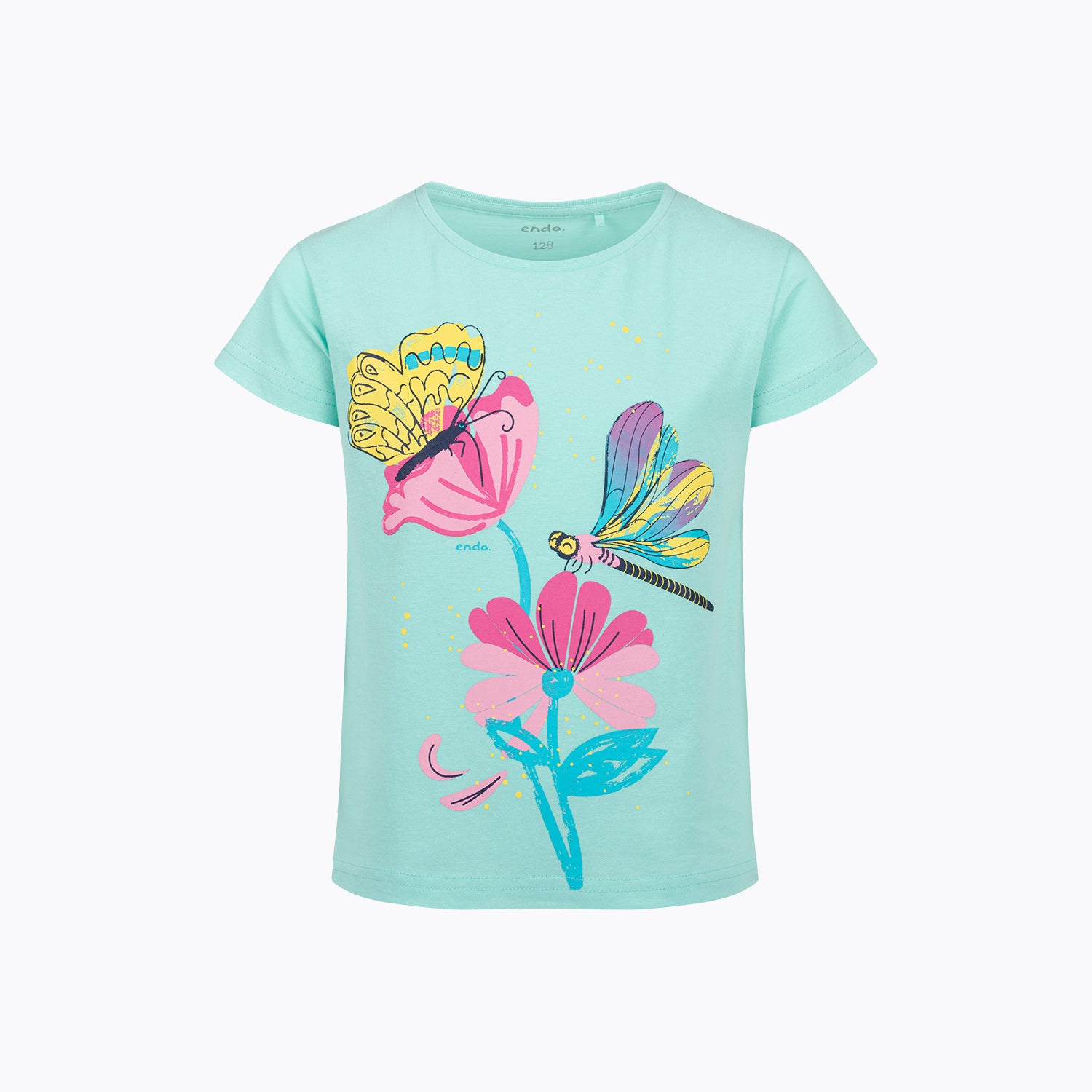 T-shirt z krótkim rękawem dla dziewczynki, z motywem kwiatowym, zielony 3-8 lat