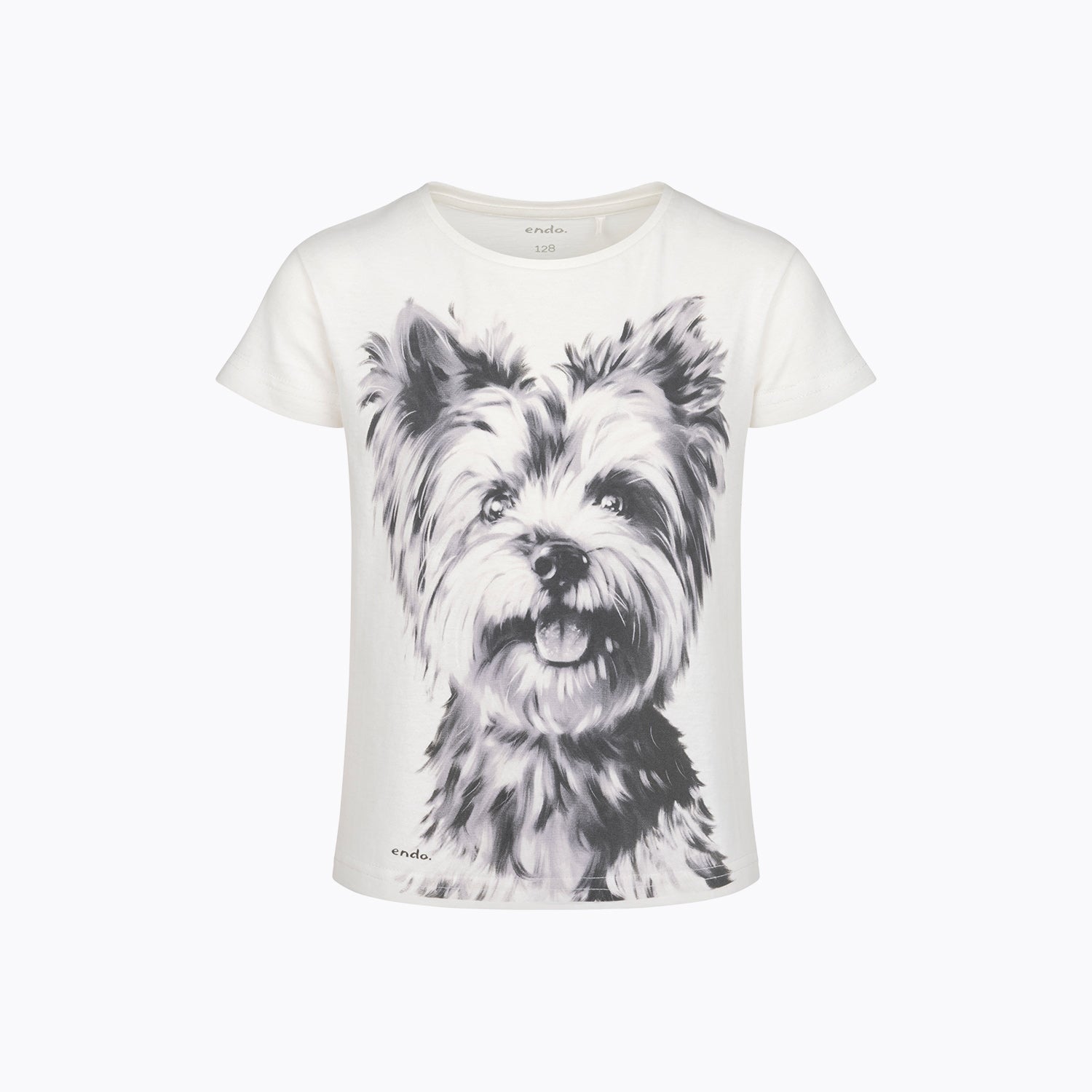 T-shirt dla dziewczynki 3-8 lat, jasnoszary Yorkshire Terrier