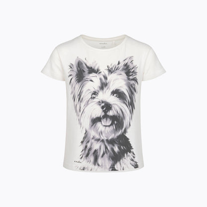T-shirt dla dziewczynki 3-8 lat, jasnoszary Yorkshire Terrier
