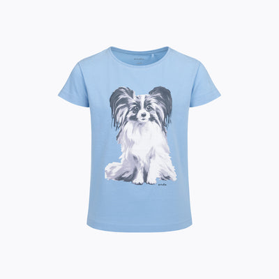 T-shirt z krótkim rękawem dla dziewczynki, z psem, niebieski 3-8 lat