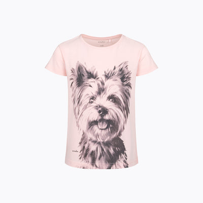 T-shirt z krótkim rękawem dla dziewczynki, z psem, różowa 3-8 lat
