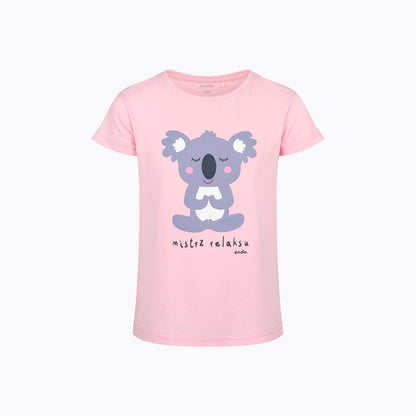 Bluzka z krótkim rękawem dla dziewczynki, z misiem koala, różowa 3-8 lat