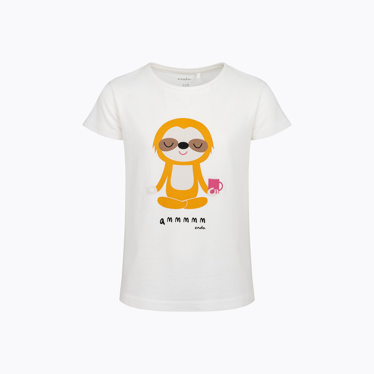 Bluzka z krótkim rękawem dla dziewczynki, z motywem yogi, biała 3-8 lat