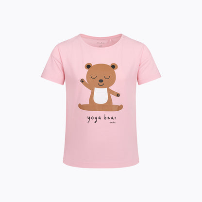 T-shirt z krótkim rękawem dla dziewczynki, z misiem, różowy 3-8 lat