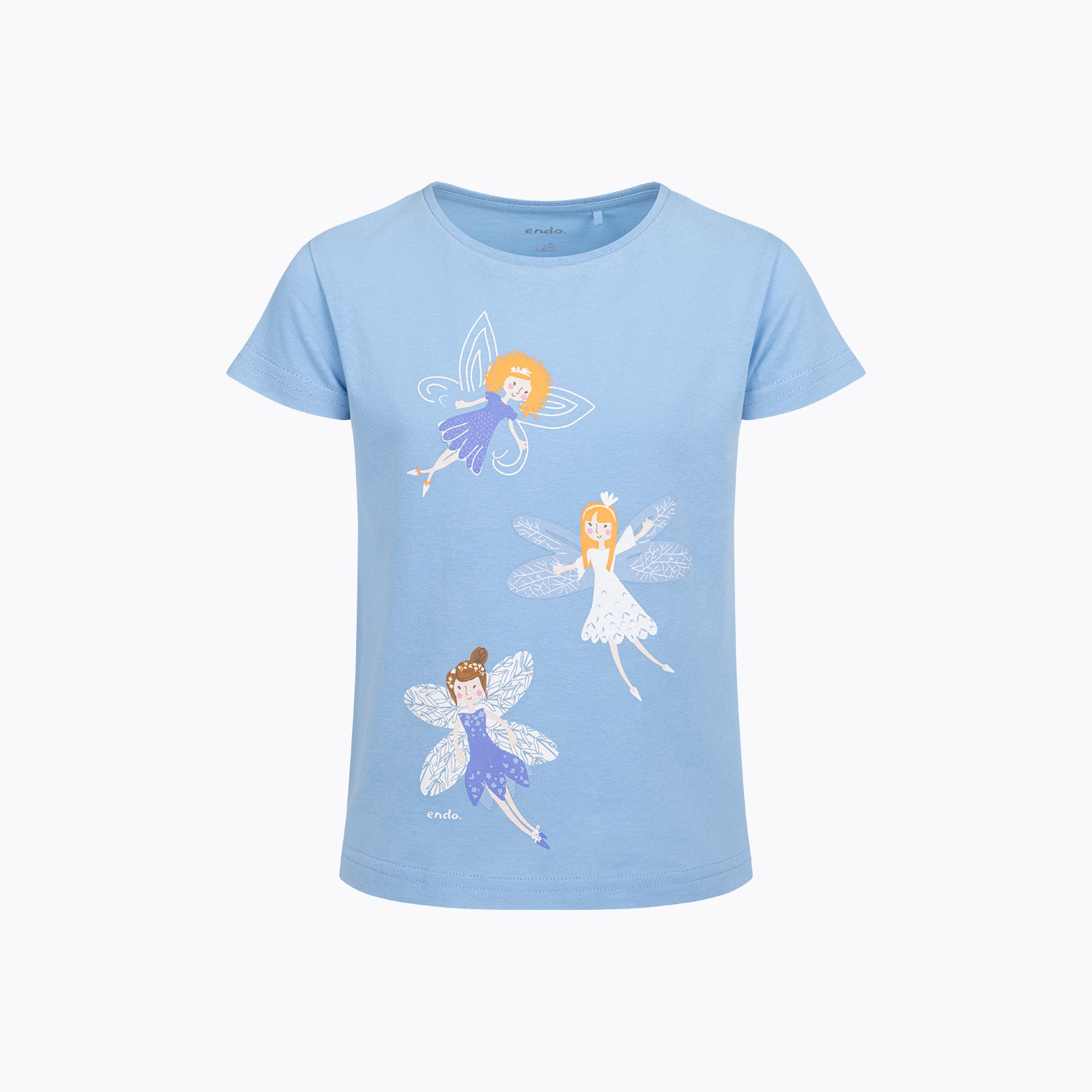 T-shirt z krótkim rękawem dla dziewczynki, z wróżkami, niebieski 3-8 lat