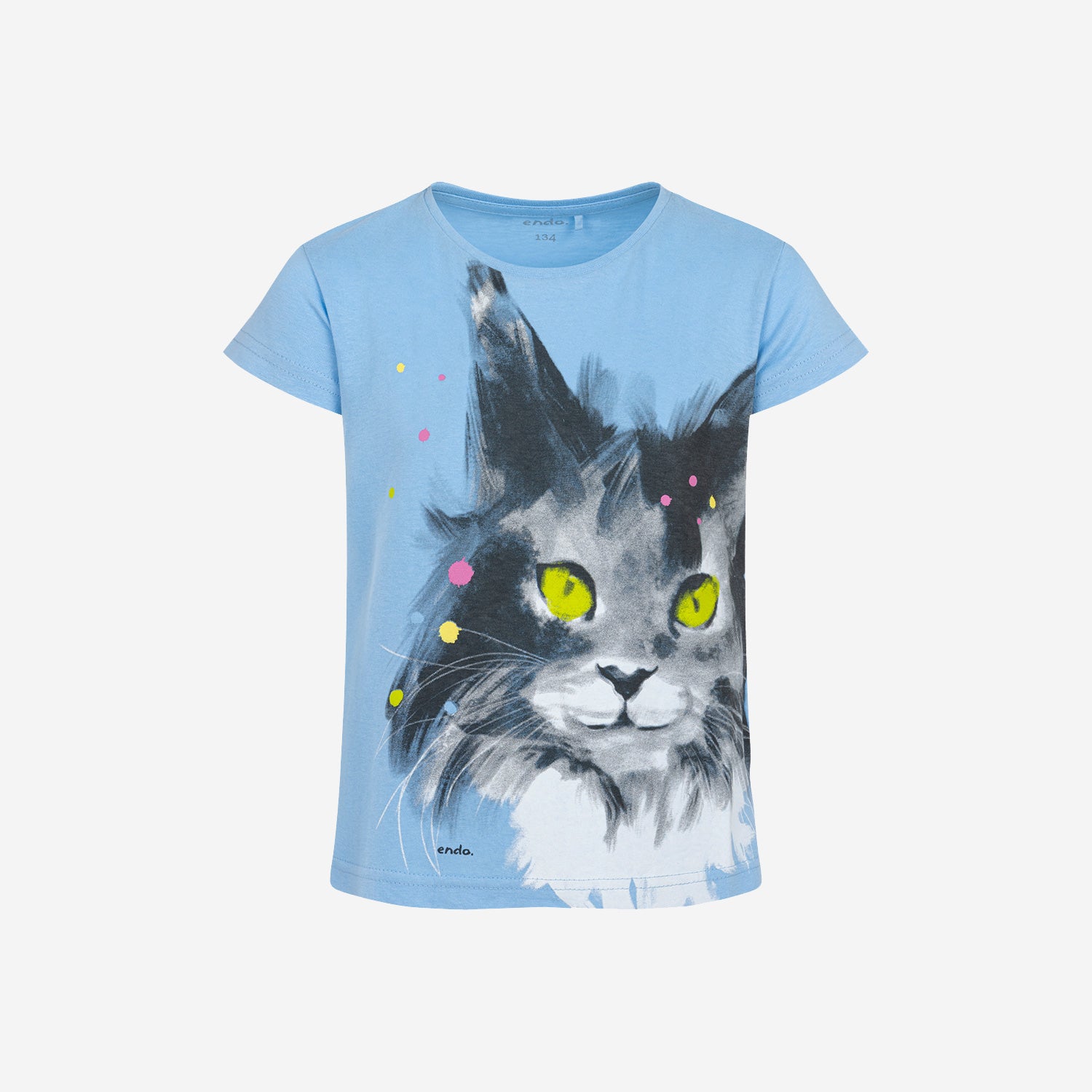 Damski t-shirt z krótkim rękawem, z kotem, niebieski