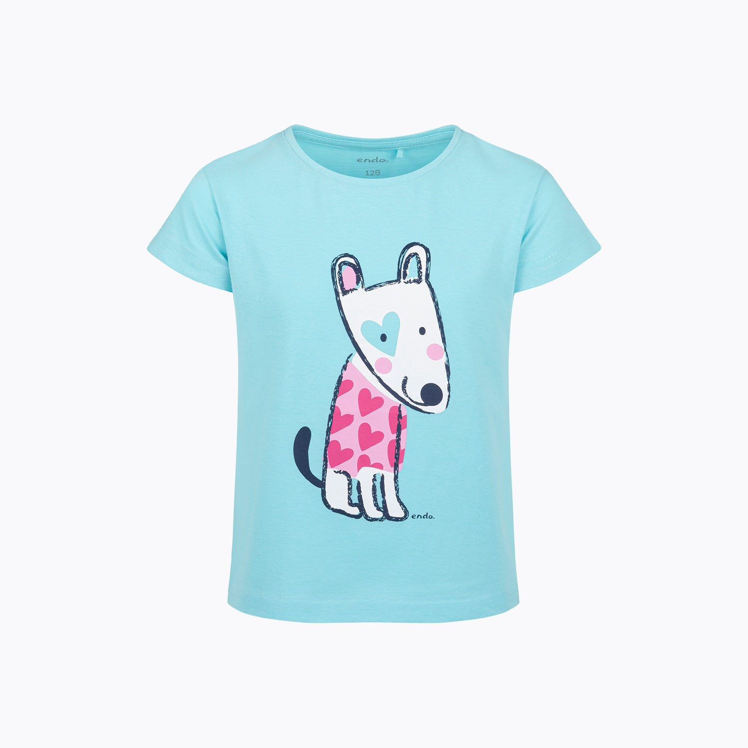 T-shirt z krótkim rękawem dla dziewczynki, z pieskiem, niebieski 3-8 lat