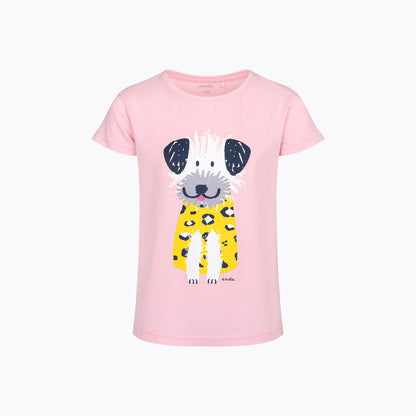 T-shirt z krótkim rękawem dla dziewczynki, z psem, różowa 3-8 lat