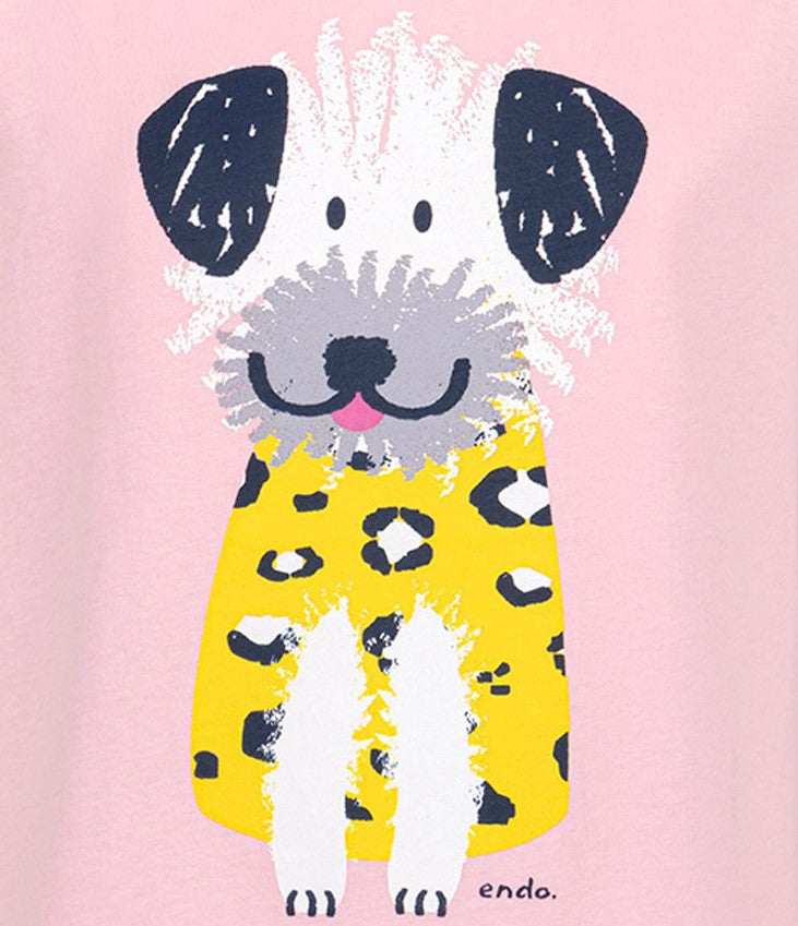 Bluzka z krótkim rękawem dla dziewczynki, z psem, różowa 3-8 lat