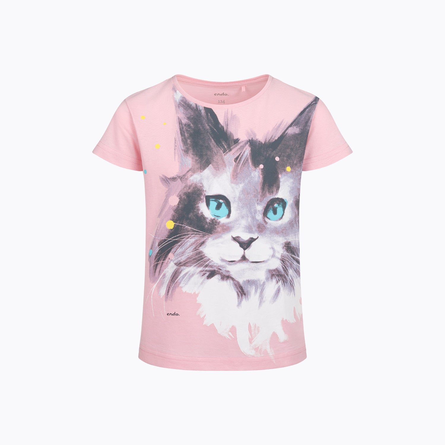 T-shirt z krótkim rękawem dla dziewczynki, z kotem, różowy 9-13 lat