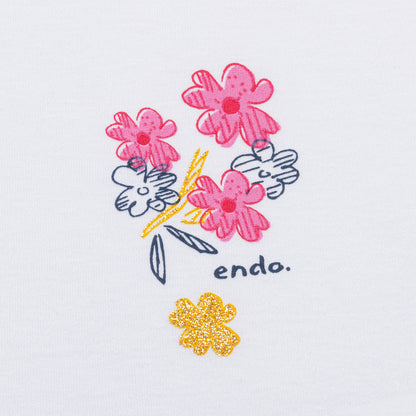 Bluzka z krótkim rękawem dla dziewczynki, z kwiatkami, biała 9-13 lat