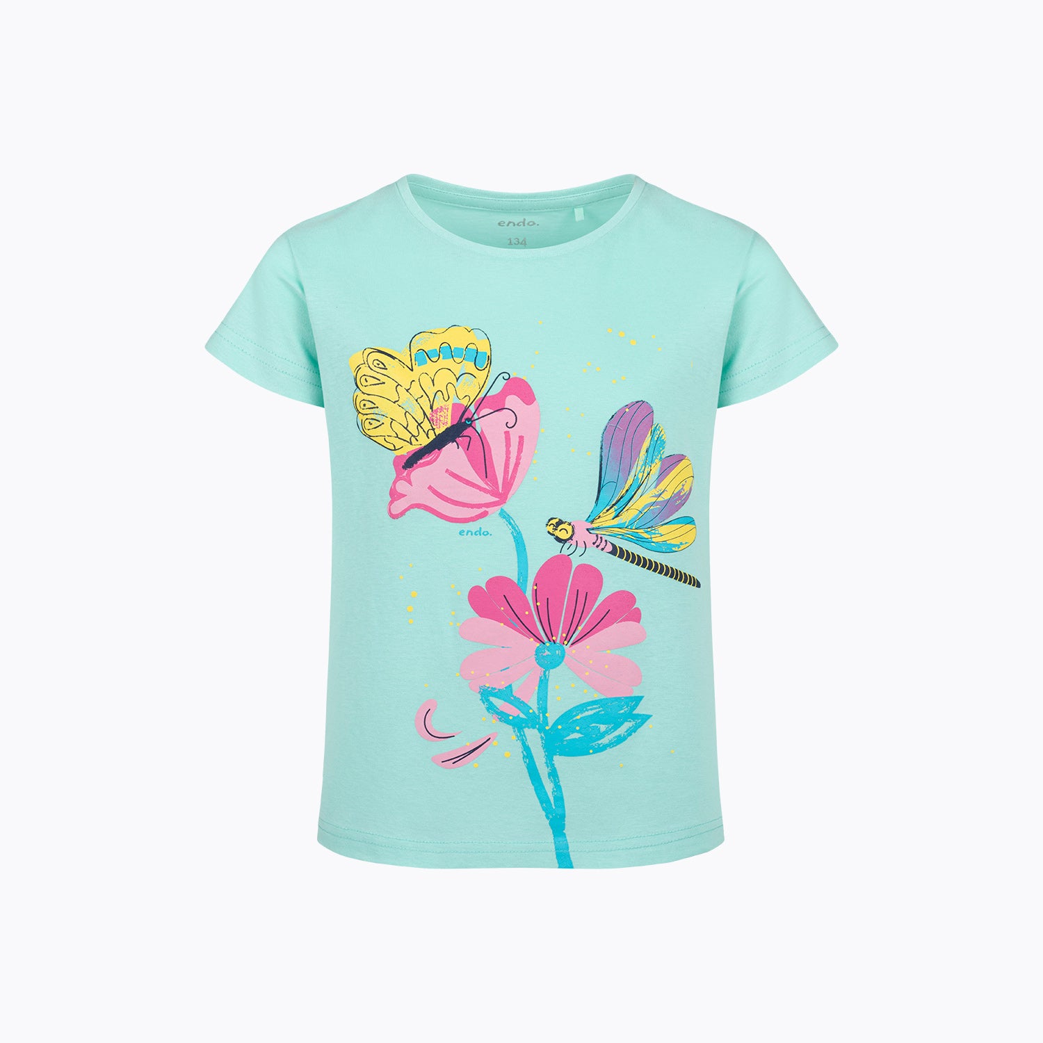 T-shirt z krótkim rękawem dla dziewczynki, z motywem kwiatowym, zielony 9-13 lat