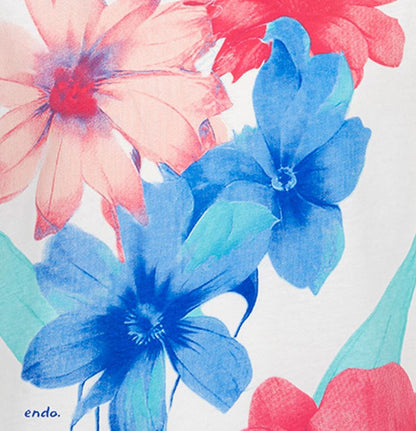 T-shirt z krótkim rękawem dla dziewczynki, z motywem kwiatowym, jasnokremowy 9-13lat