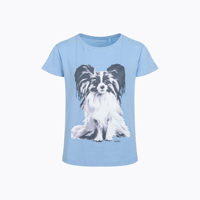 T-shirt z krótkim rękawem dla dziewczynki, z pieskiem, niebieski 9-13 lat