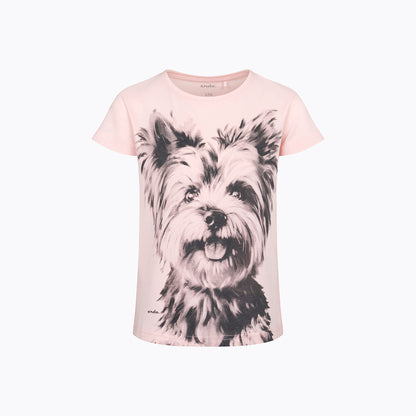 T-shirt z krótkim rękawem dla dziewczynki, z psem, różowa 9-13 lat