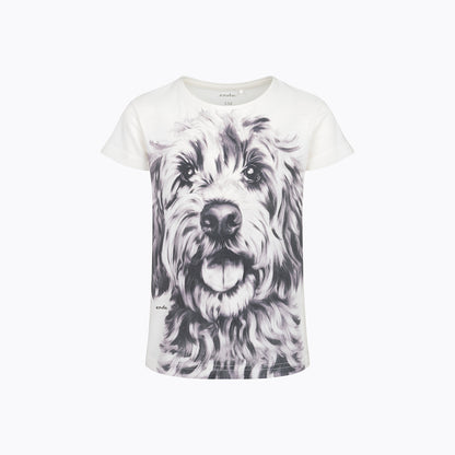 T-shirt z krótkim rękawem dla dziewczynki, z psem, różowa 9-13 lat