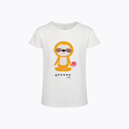 T-shirt z krótkim rękawem dla dziewczynki, z motywem yogi, biała 9-13 lat