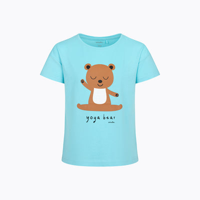 T-shirt z krótkim rękawem dla dziewczynki, z motywem yogi, niebieska 9-13 lat